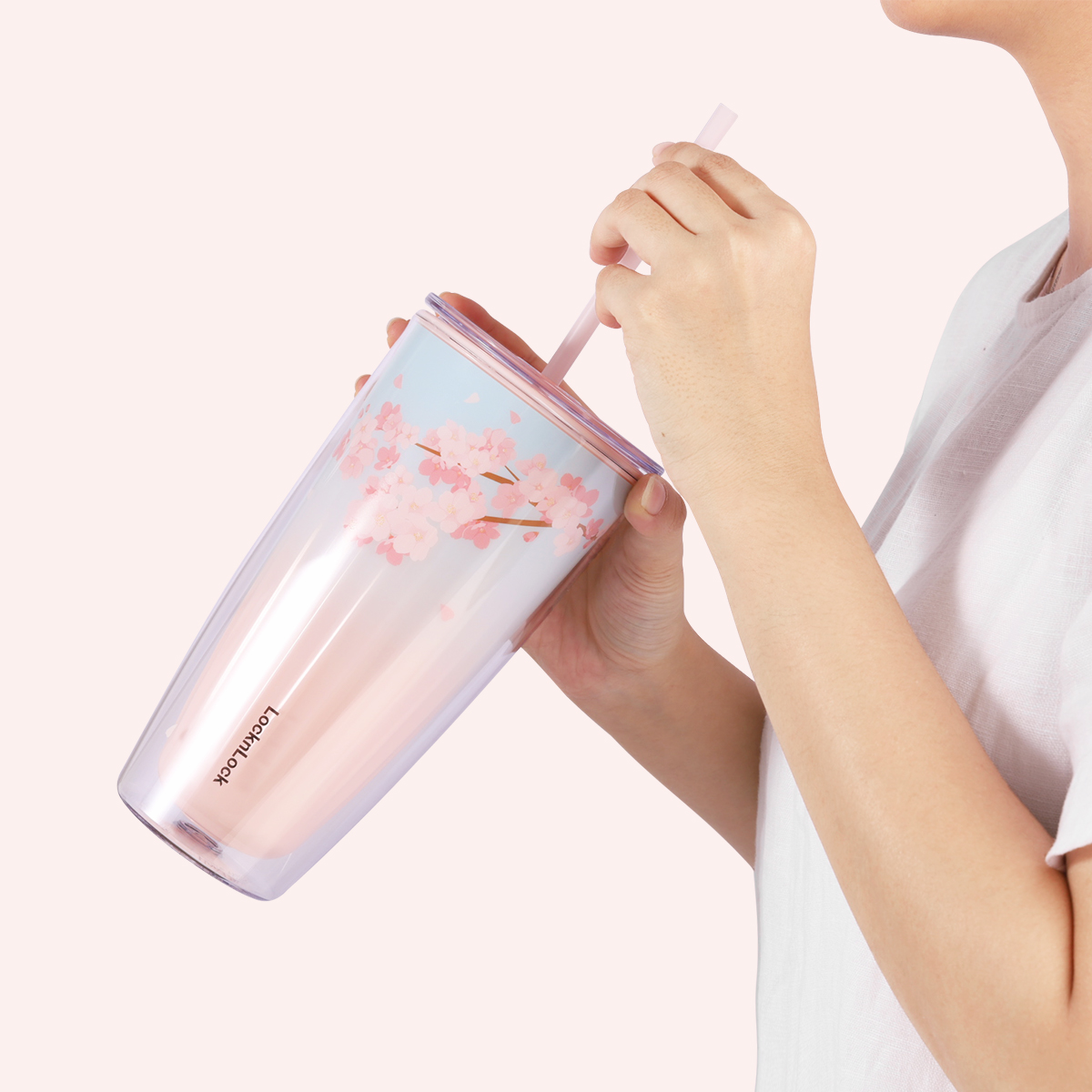 Ly Nhựa 2 Lớp LocknLock Kèm Ống Hút Cherry Blossom Double Wall Cold Cup 750nl - 2 Màu (Hồng, Trắng) - HAP522PIK, HAP522WHT, , large image number 1